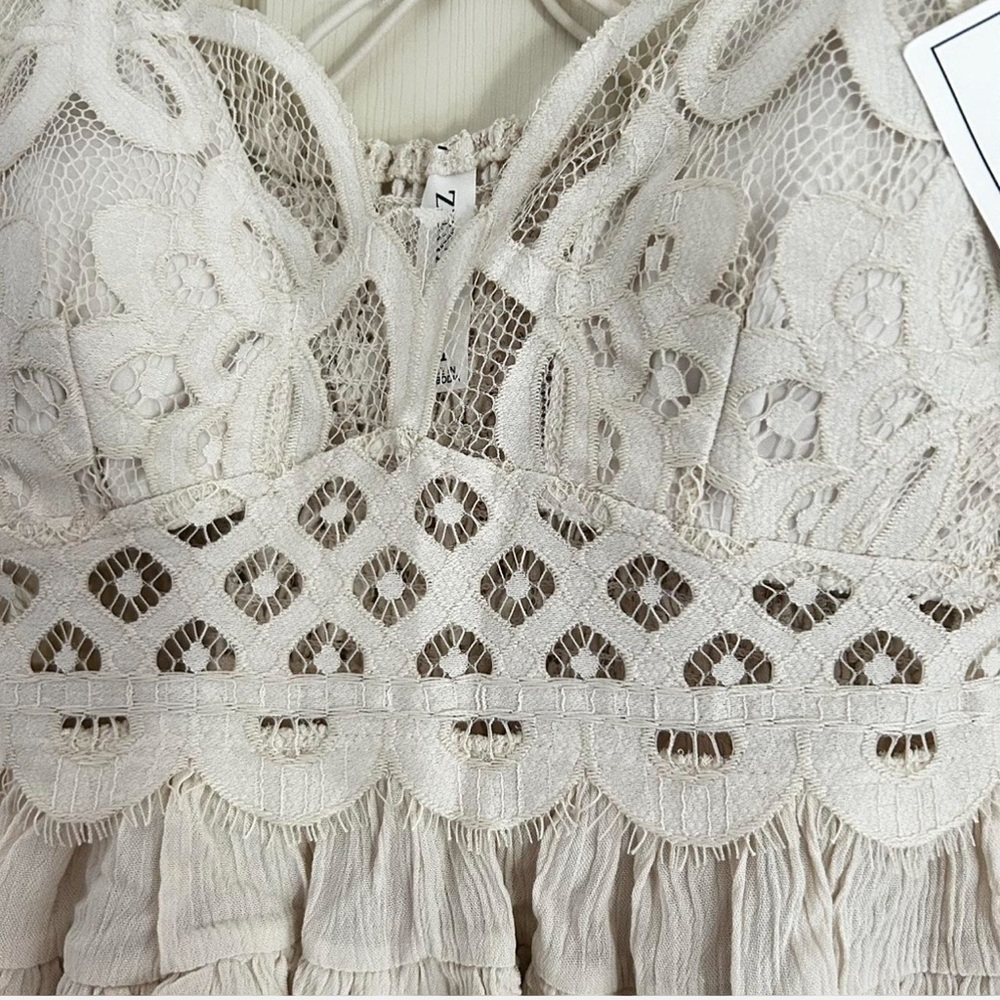 Lace Ruffle Top in Beige - Picture 2 of 7
